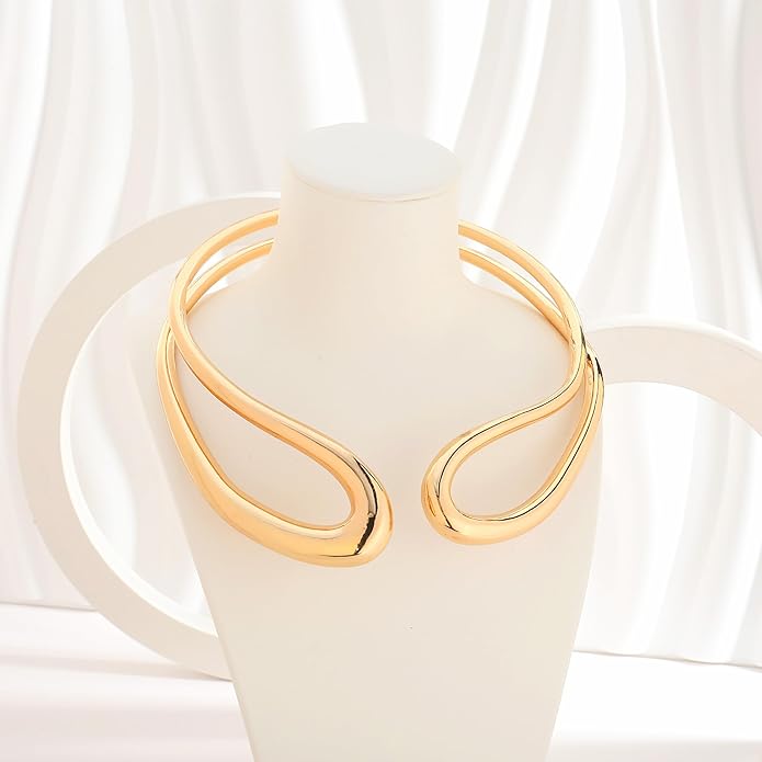 Chunky Collar Necklaces for Women Bold Gold Silver Teardrop Choker Necklace Open Cuff Necklace Fashion Statement Necklaces