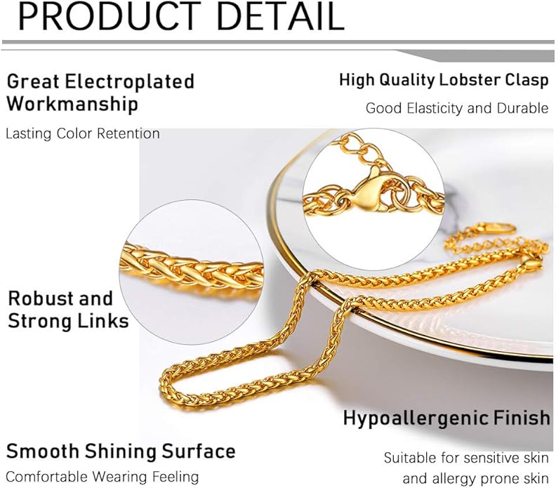PROSTEEL Stainless Steel Chain Anklets for Women, Silver/Gold Tone, Ankle Bracelets Hypoallergenic, 8-10.5 Inch Adjustable, Come with Box