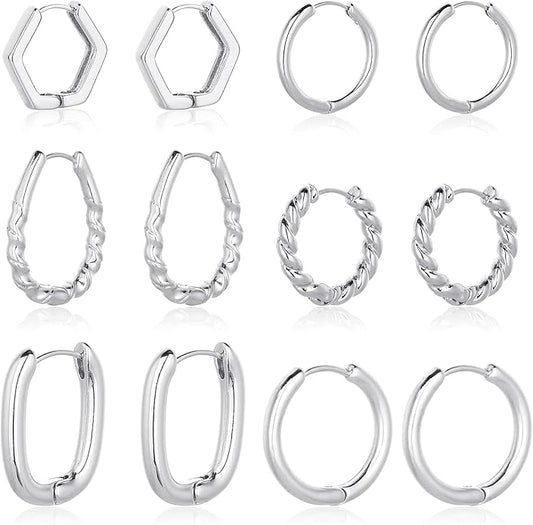 Wgoud Chunky Hoop Earrings Set 14K Gold Plated Hoop Earrings for Women Hypoallergenic, Thick Twisted Huggie Hoops Earring Set