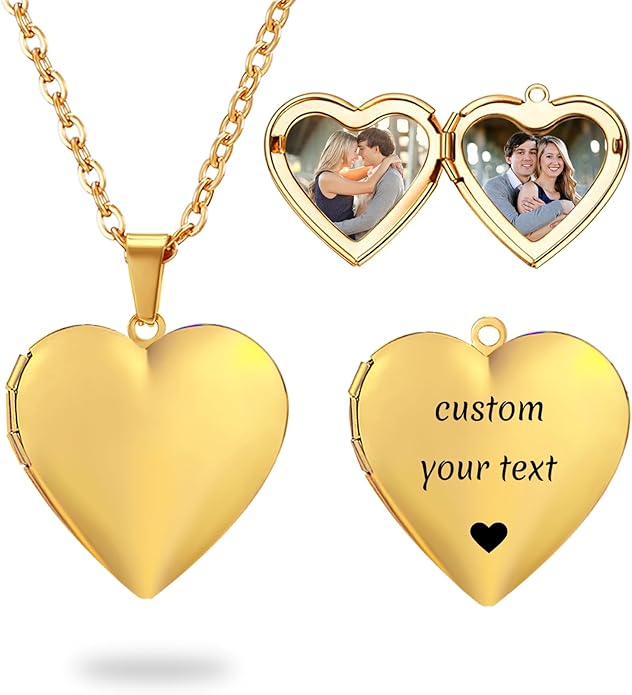 PHOCKSIN Personalized Locket Necklace for Women Photo Necklace with Customized Picture Birth Flower Birthstone New Years Gifts for Women