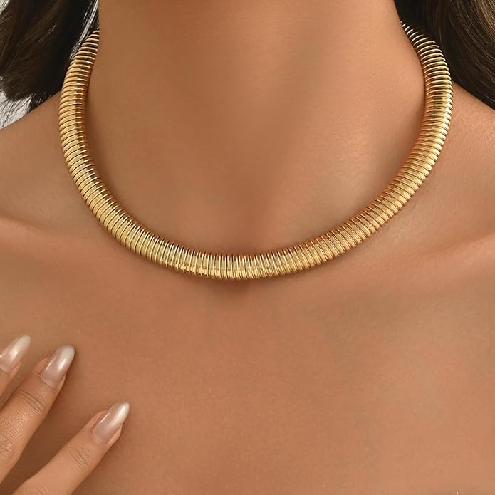 Chunky Gold Choker Necklaces for Women Non Tarnish Silver Statement Necklace for Women Chunky Necklace Open Round Gold Collar Necklace Trendy Jewelry