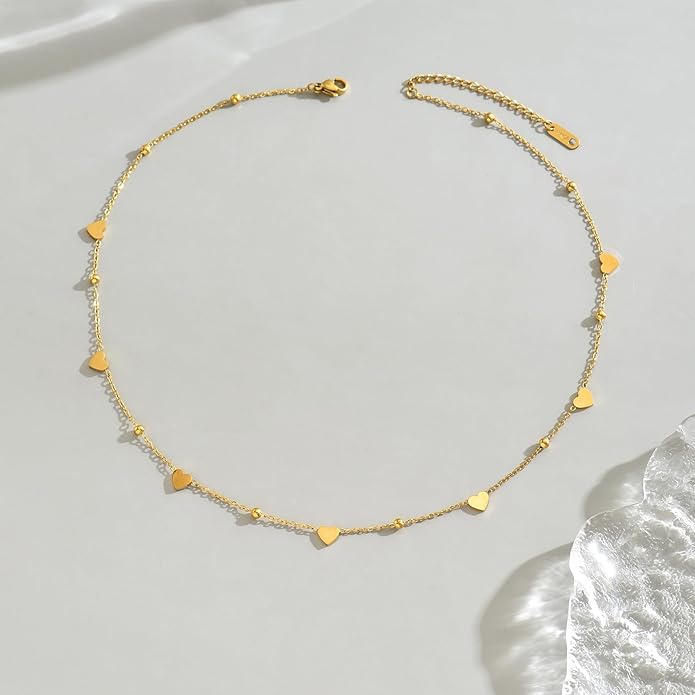 Gold Chain Necklace for Women 18K Gold Plated Stainless Steel Necklace Dainty Star Cross Heart Choker Chains Simple Delicate Minimalist Trendy Jewelry