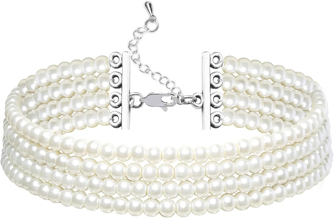 BABEYOND Round Imitation Pearl Choker Necklace Multi Strands Choker 20s Flapper Necklace Accessories for Gatsby Themed Party