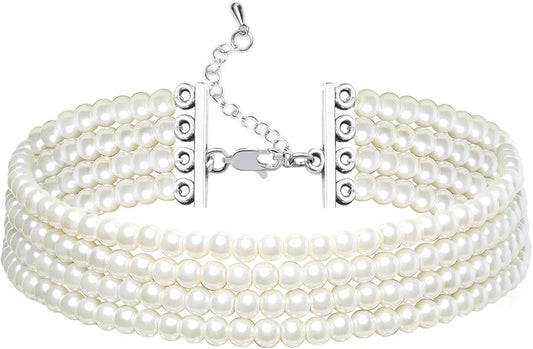 BABEYOND Round Imitation Pearl Choker Necklace Multi Strands Choker 20s Flapper Necklace Accessories for Gatsby Themed Party