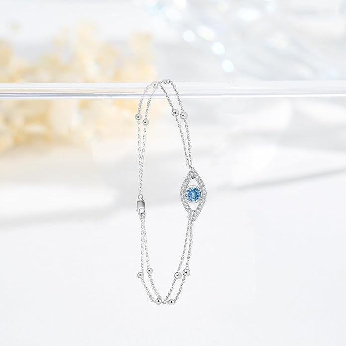 925 Sterling Silver Evil Eye Bracelets Infinity Adjustable Bracelet for Women Mother Wife Girlfriend Jewelry Gift