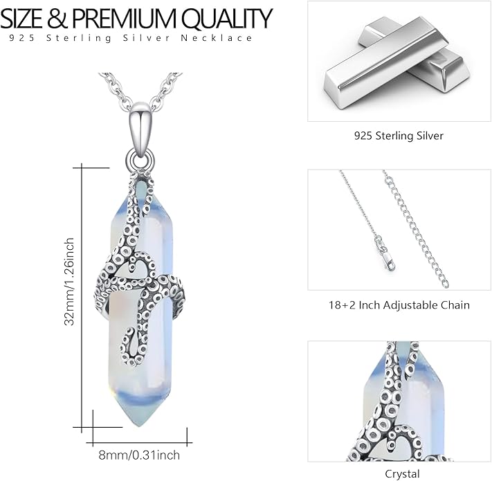 OHAYOO Octopus Tentacles Necklace 925 Sterling Silver Octopus Pendent Necklace Wrapped Obsidian Octopus Jewelry Gifts for Women