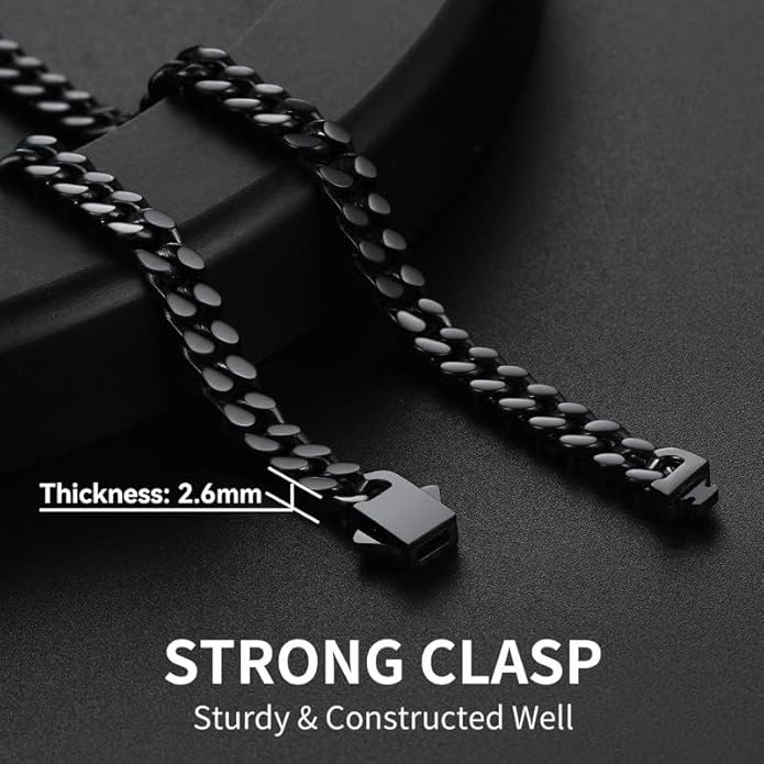 ChainsHouse Stainless Steel Mens Cuban Link Chain, Black/ 18K Gold Plated Miami Cuban Chain Necklace, 5mm/7mm/9mm/12mm/14mm Width, No Tarnish& Durable Hip Hop Mens Jewelry, 18"-30", Send Gift Box