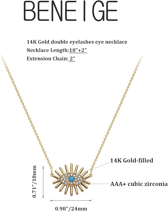 BENEIGE Gold Necklace for Women 14K Gold Plated Evil Eye Necklace Trendy Gold Pendant Necklace Jewelry For Women