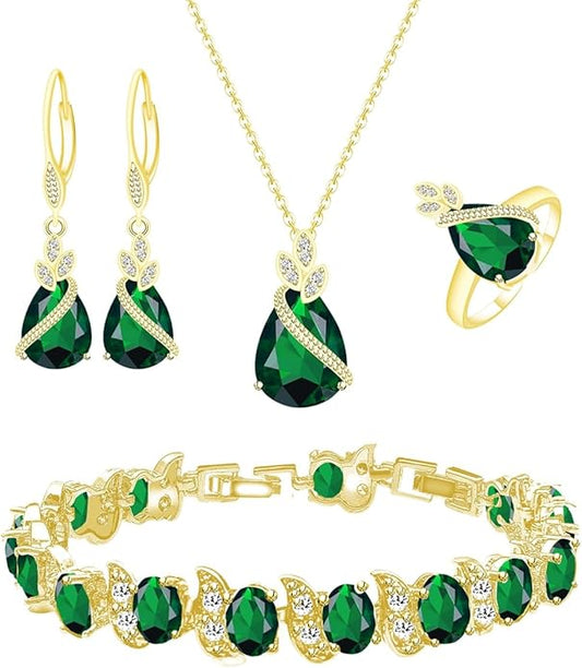 ZCGJWE Wedding Jewelry Set for Women Gem Necklace Earrings Bracelet Luxury Jewelry Set Birthday Valentine's Day Mother's Day Christmas Prom Jewelry Gift