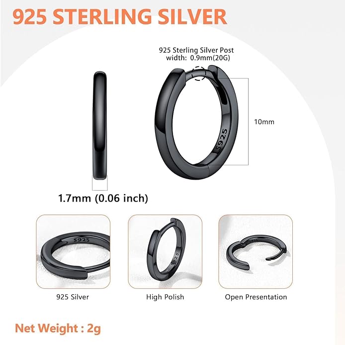 Silvora 925 Sterling Silver Small Hoop Earrings for Women Huggie Earrings Hypoallergenic Cartilage Earrings Tiny Hoops 6mm/8mm/10mm/12mm/14mm/16mm/18mm/20mm