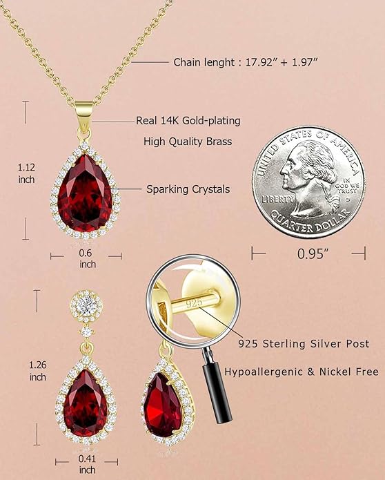 REASAYLL Jewelry Sets For Women 925 Sterling Silver Post Teardrop Dangle Stud Earrings Necklace Set Crystal Rhinestone Wedding Prom Costume Jewelry for Women