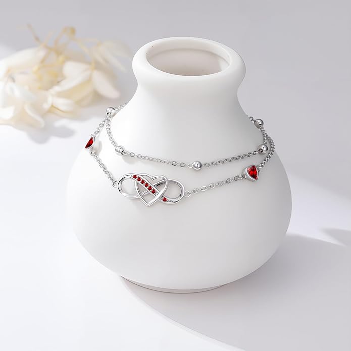 Anklet for Women 925 Sterling Silver Double Infinity Ankle Bracelet Waterproof Summer Jewelry Anniversary Birthday Gifts for Her