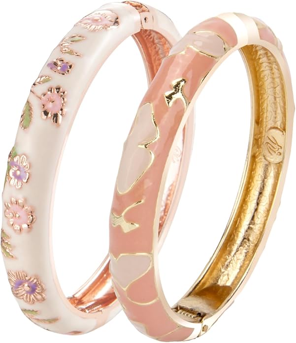 UJOY Cloisonne Bracelet Butterfly Hinge Indian Cuff Bangle Enameled Jewelry Flower Bracelets for Women Gift Box 55A114