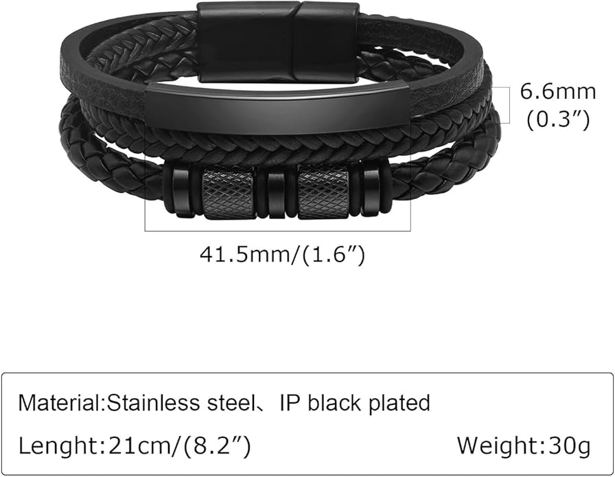 Italian Handmade Genuine Leather Bracelets for Men Stainless Steel Clip, Men's Casual Genuine Multi-layer Cuff Bracelet, Bracelet Gift for Real Men