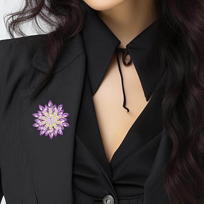Large Crystal Flower Brooch Pin for Women Red purple pink green Rhinestone Flower Lapel Pin Wedding Party Birthday Dance Banquet Dress Suit Ceremony Clothes Hat Bag Accessories Jewelry