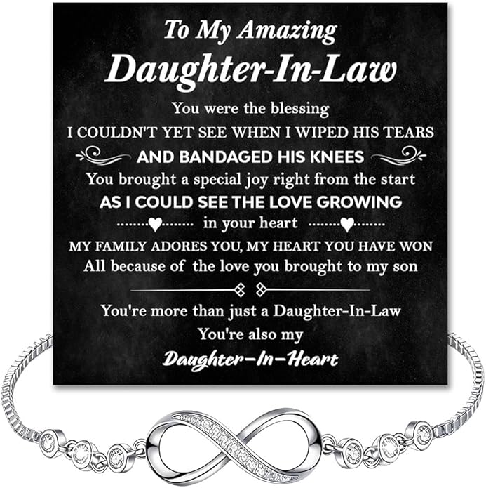 To My Beautiful Daughter In Law Bracelet From Mother-In-Law, Daughter In Law Birthday Gifts, Infinity Star Heart Bracelet For Her With Heartfelt Message Card & Elegant Box, Bonus Daughters Bracelets