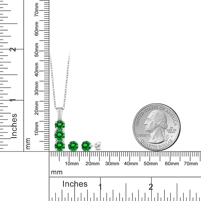 Gem Stone King 925 Sterling Silver 5MM Gemstone Birthstone and White Diamond 3-Stone Pendant and Earrings Jewelry Set For Women | With 18 Inch Chain