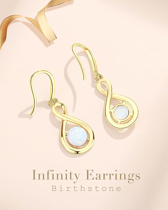 FANCIME Dangle Drop Earrings 925 Sterling Silver Dainty Infinity Round Gemstone Birthstone Jewelry Birthday Gifts for Her Women