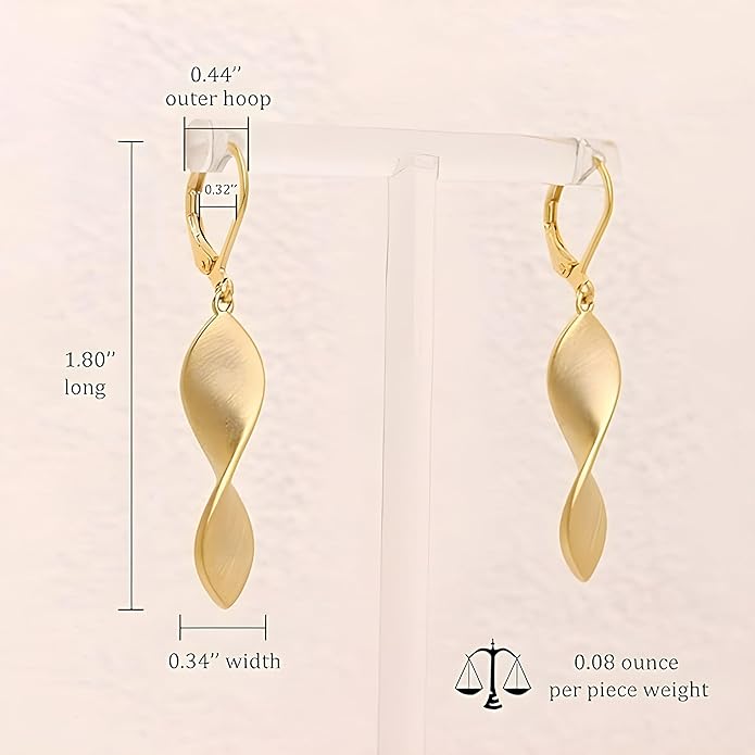Twisted Dangle Earrings for Women Hypoallergenic Handmade Earrings Spiral Leverback Drop Dangle Earrings Trendy for Women Jewelry Gifts Silver/14k Gold Plated.