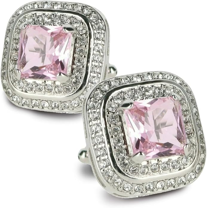 Vittorio Vico Square Colored Crystal Double Diamond Set Cufflinks