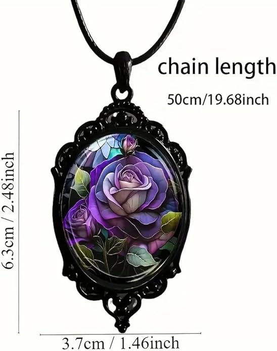 Gothic Rose Glass Necklace for Women Vintage Satan Demon Pendant Halloween Roses Necklaces Dark Punk Style Necklace Victoria Emboss Necklaces Mystic Witch Jewelry Gift Accessories