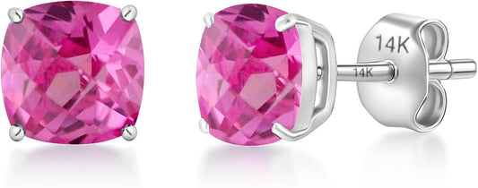 14k Gold 6MM Cushion Cut Stud Gemstone Earrings | Hypoallergenic Solitaire Gemstone Studs with 14K Gold Backs | Lightweight Birthstone Earrings with Gift Box by MAX + STONE