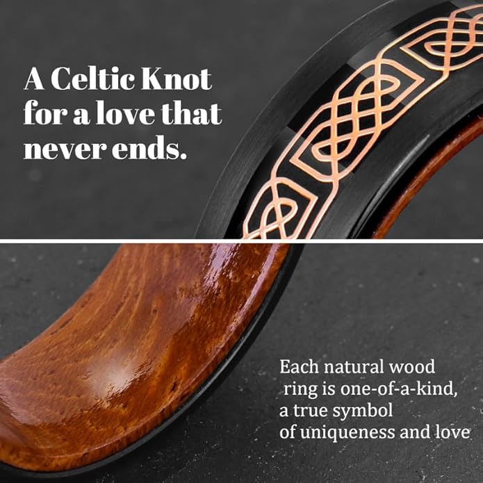 Mens Wedding Band Tungsten Rings: 8mm Black Tungsten Rings for Men Wood Wedding Ring Band for Man - Silver Ring for Men Wedding Bands for Women Wood Promise Rings for Him