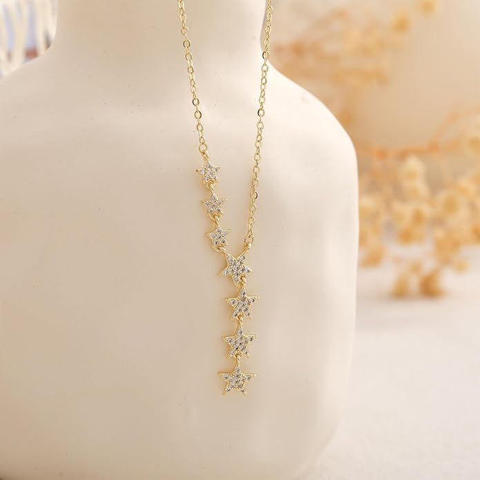 Lariat Necklace for Women, Dainty 14K Gold/Silver Plated Long Necklaces for Women Trendy Simple Layered Y-Shaped Drop Pendant Necklace Adjustable Gold Jewelry Gifts For Her Christmas Stocking Stuffer