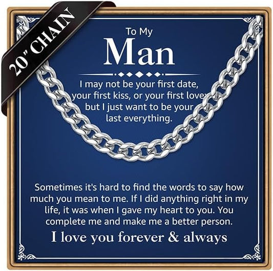 PAERAPAK Cuban Link Chain Gifts for Men Him - Necklace Gifts for Husband Son Grandson, Anniversary Fathers Day Birthday Gift for Men Husband, 7mm Width Stainless Steel Cuban Chain Necklace Jewelry