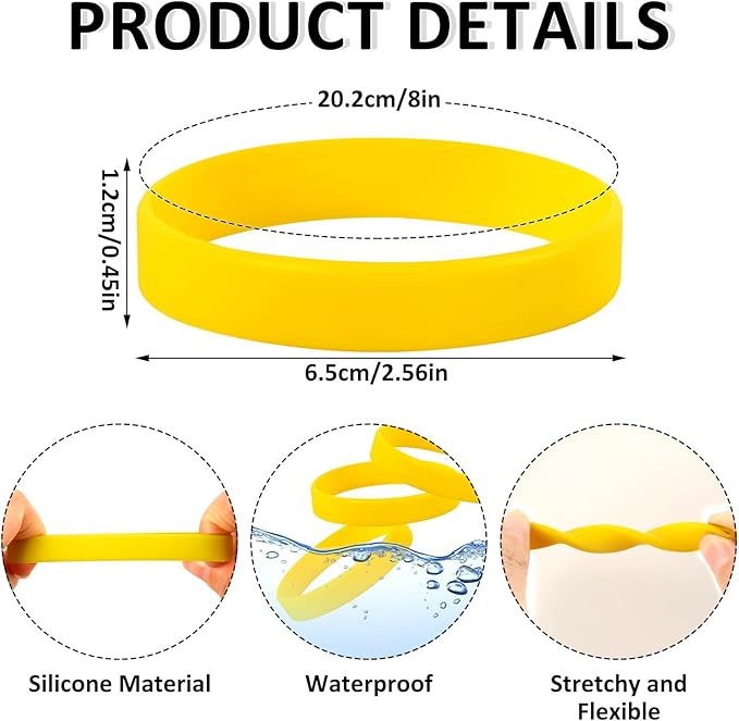 JUNEBRUSHS 24 Pcs Rubber Bracelets Assorted Yellow Silicone Wristbands for Women Men Teens Teacher Home Office Game Party Favor Gifts Supplies(Yellow)