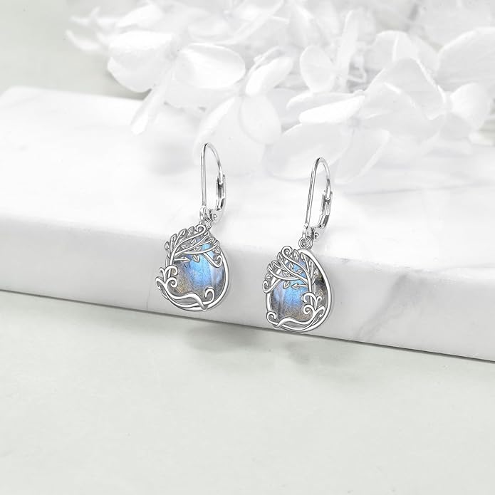 Moonstone Filigree Drop Dangle Teardrop Earrings 925 Sterling Silver Moonstone Leverback Earrings for Women Jewelry Gifts