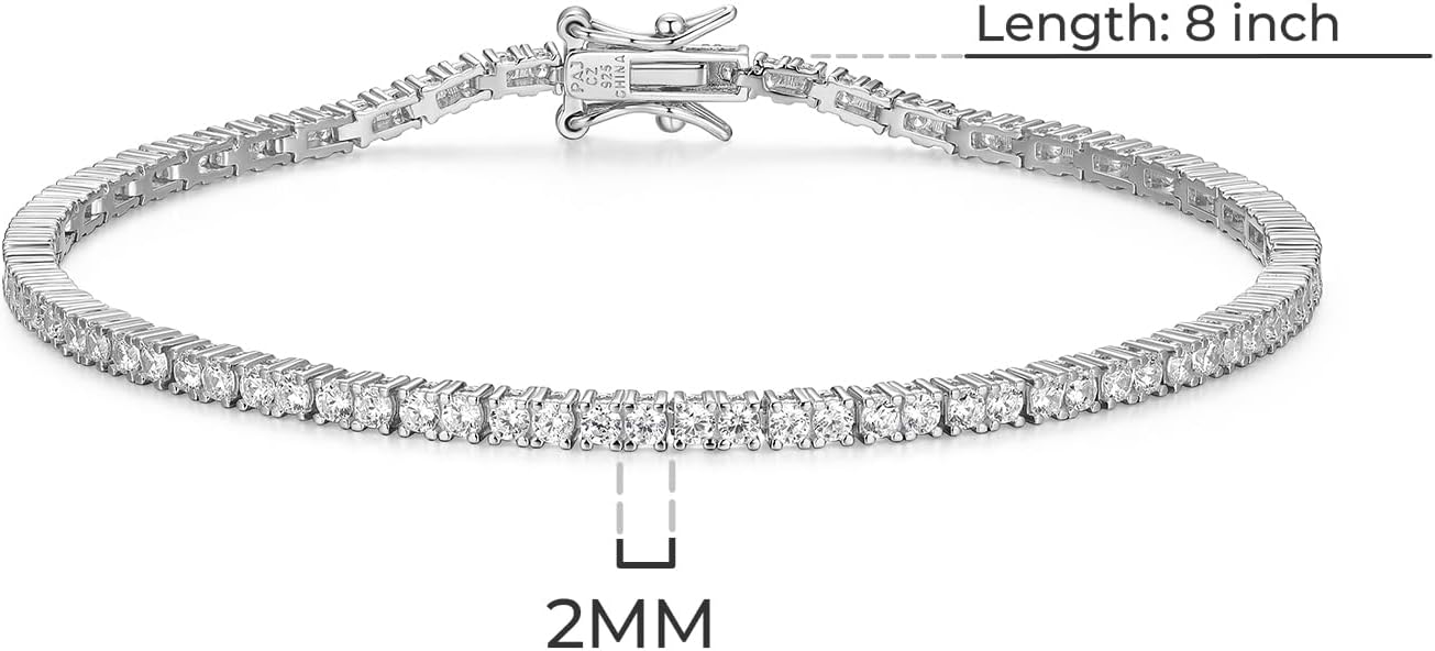 Amazon Essentials Plated Sterling Silver Round Cut Cubic Zirconia Tennis Bracelet