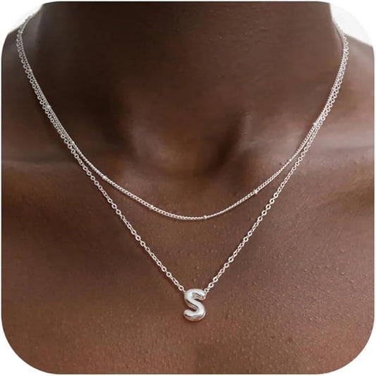 Bubble Letter Necklace Layered Initial Necklaces for Women Dainty Cute Choker Pendant Stack Jewelry Teen Gift Trendy Stuff