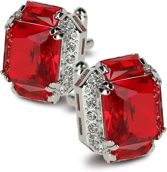 Rectangular Colored Diamond-Flanked Crystal Cuff Links – Tuxedo Suit Accessories, Cufflinks for Men