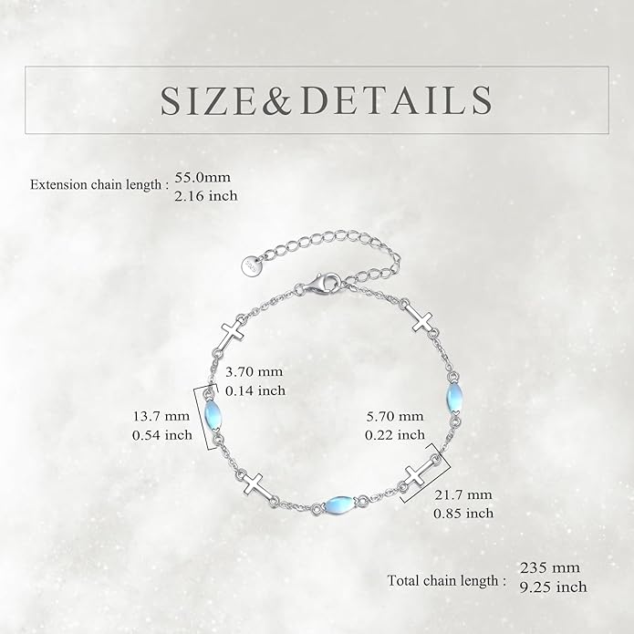 CRMAD Cross/Heart/Infinity/Star of David Bracelet for Women Sterling Silver Opal/Malachite/Moonstone Bracelet Cross Jewelry Gift for Women