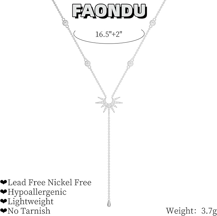 Lariat Long Necklace for Women Trendy Layered Y Necklace Dainty Pendant Drop Dangle Necklace Y-Shaped Necklace Simple CZ Necklace for Women Jewelry