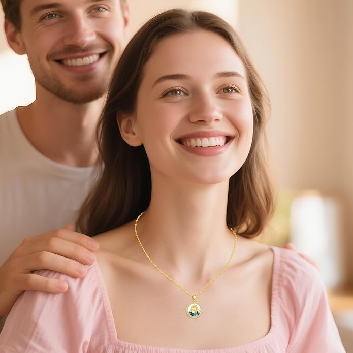 Mother Of Pearl Sunset Necklace 18K Gold Plated Over 925 Sterling Silver Sunset Abalone Shell Pendant Jewelry for Women