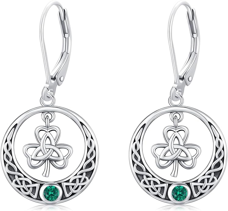 JUSTKIDSTOY St Patricks Day Earrings Gifts 925 Sterling Silver Four Leaf Clover Shamrock Earrings Irish Jewelry for Women Girls
