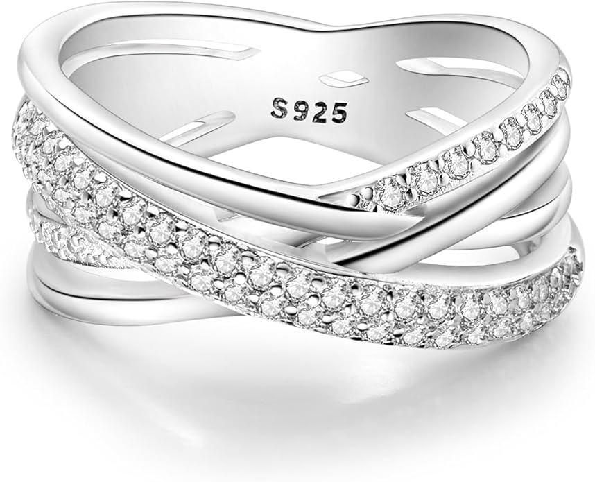 NARMO 925 Sterling Silver Rings for Women Evil Eyes Rings Entwined Line Cubic Zirconia Rings Simple Stackable Finger Rings Engagement Ring Personality Rings Size 6-9