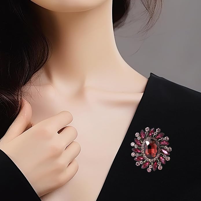 Rhinestone Brooch for Women,Vintage Crystal Flowers Brooch Statement Crystal Glass Lapel Pins Prom Classic Jewelry