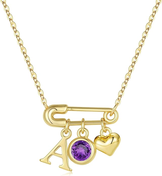 MONOOC Christmas Gifts for Women Girls - 14K-Gold-Plated Dainty Paperclip Heart Initial Necklace Birthstone Necklace Jewelry Birthday Gifts for Women Her Mom Friend Wife Sister