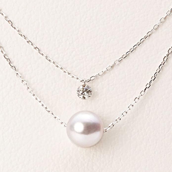 Japanese 7.0mm Akoya Cultured Pearl with Diamond Pendant Necklace for Women with White Gold | Classy Design Excellent Gift | Pearl Necklace