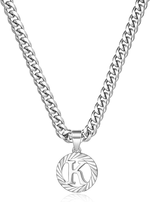KissYan Gold Initial Necklace,14K Gold Plated Round Letter Pendant Hollow Capital Monogram 5mm Cuban Chain Necklace Alhpabets from A-Z Dainty Jewelry for Women Men