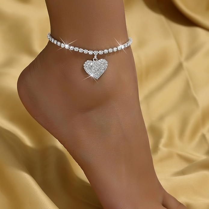 Ankle Bracelets for Women Waterproof Sparkly Anklets Tennis Rhinestone Anklets for Women Starfish Infinity Heart Cross Anklet Bracelet Beach Jewelry