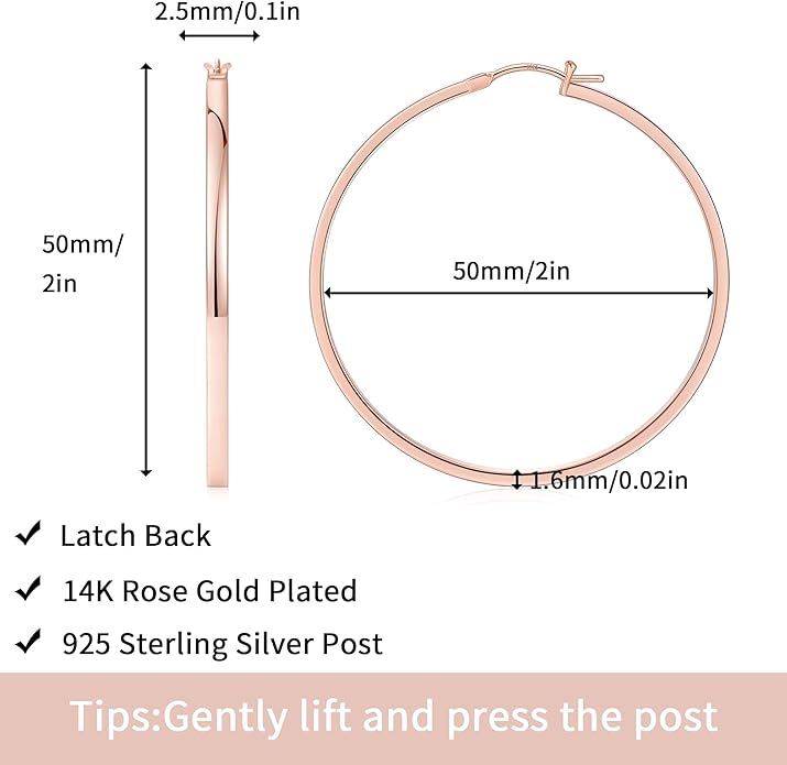 Gacimy Flatted Hoop Earrings for Women 14K Gold Plated with 925 Sterling Silver Post