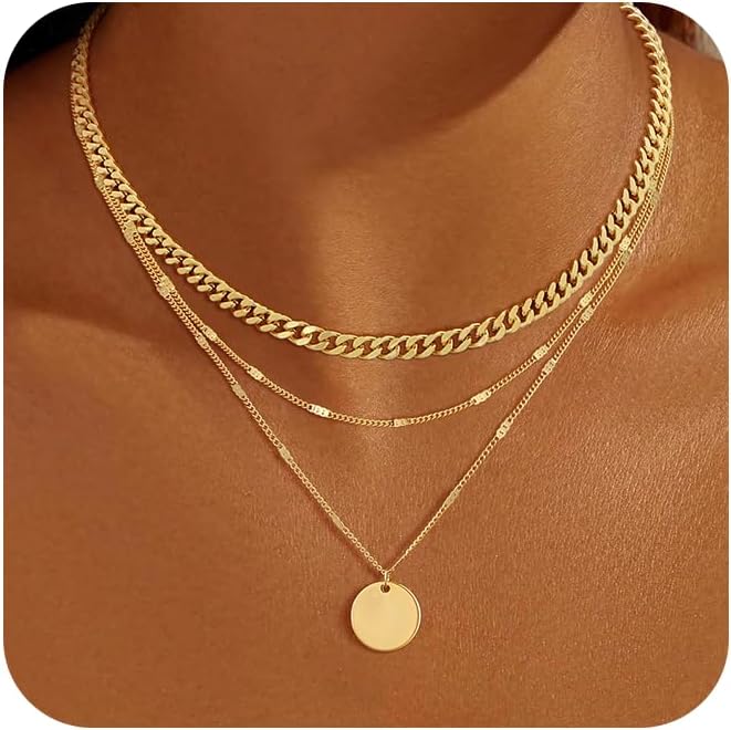 Gold Necklace for Women 14K Gold Plated Layered Necklaces Dainty Pendant Necklace Cute Stack Necklaces Set Fashion Jewelry Gift for Her