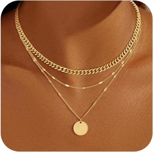 Gold Necklace for Women 14K Gold Plated Layered Necklaces Dainty Pendant Necklace Cute Stack Necklaces Set Fashion Jewelry Gift for Her