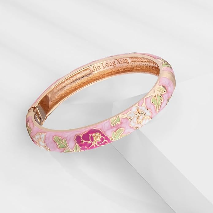 UJOY Cloisonne Bracelet Butterfly Hinge Indian Cuff Bangle Enameled Jewelry Flower Bracelets for Women Gift Box 55A114