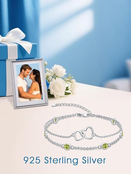 Dorunmo Heart Birthstone Bracelet Anklet for Women 925 Sterling Silver Birthday Jewelry Gifts for Women Wife