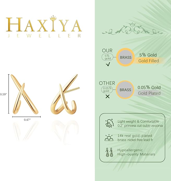 14K Gold Plated Hoop Earrings for Women Triple Huggie Illusion Stud Earring | Double Huggie Hoop Earrings for One Hole | Claw Ear Cuff Earring Jewelry Gift for Women